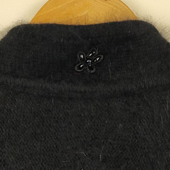 Belldini Black Angora Blend Floral Beaded Cardigan Sweater Retro Vintage - Picture 10 of 14